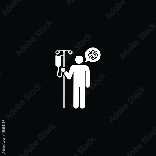 Patient receiving IV drip with virus infection symbol
