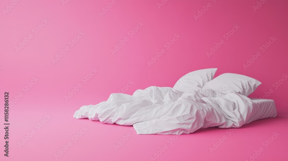 Soft White Bedding and Pillows on Bright Pink Background