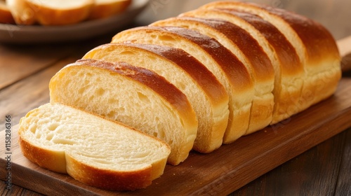 Freshly Sliced Bread on Wooden Cutting Board photo