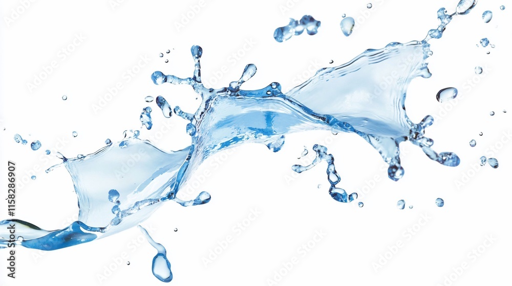 Fototapeta premium Splash of water creating dynamic shapes against a white background.