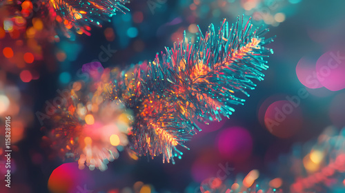Closeup of a christmas tree with chromatic aberration halation effects - generative ai. halation. illustration. Halation. Illustration