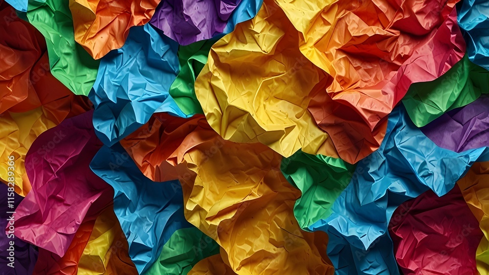Colorful crumpled paper as a background. Closeup. Generative AI Colorful crumpled paper as a background. Closeup. Generative AI