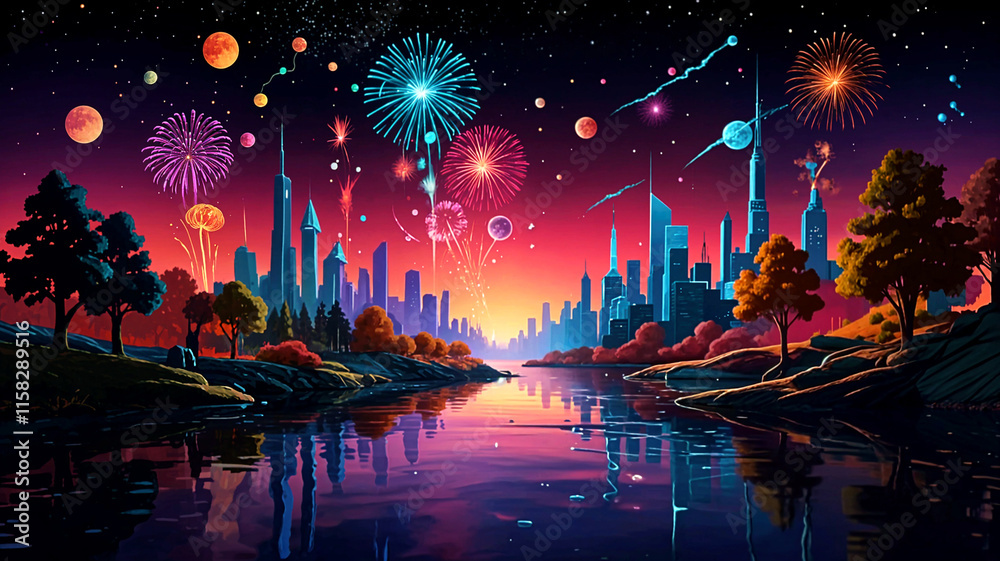 Obraz premium fireworks in the city