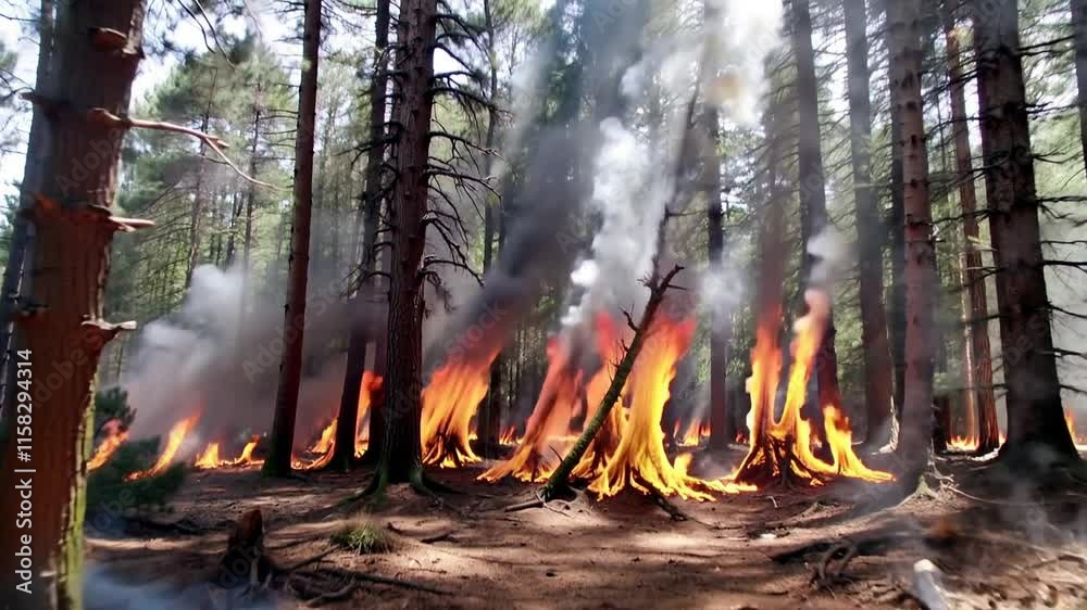 Generative AI Video. Natural Scene of Forest Fire. Generative AI Video. Natural Scene of Forest Fire.