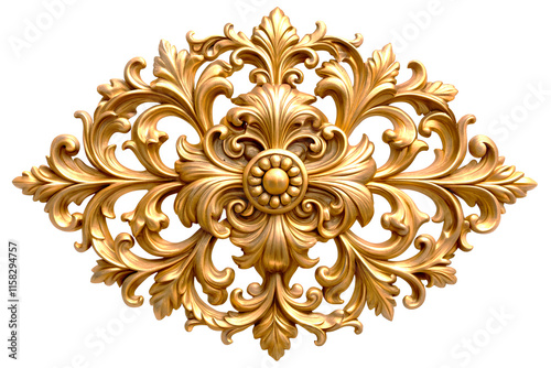 Golden vintage baroque ornament isolated on white background. 3d rendering