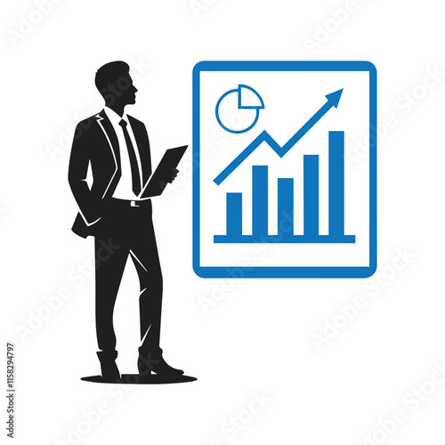 Business Meeting Flat icon, Business Growth Chart Presentations, Planning Research discussion by Employees.