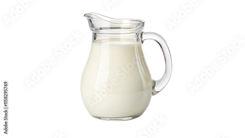 Glass jug of fresh milk isolated on transparent background photo