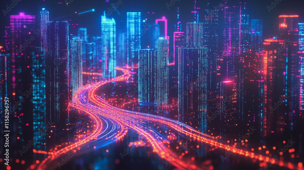 Smart Innovation city with connection cyber security network reciprocity over the night cityscape future wireless digital city and social media networking systems that connects people in the city Smart Innovation city with connection cyber security network reciprocity over the night cityscape future wireless digital city and social media networking systems that connects people in the city
