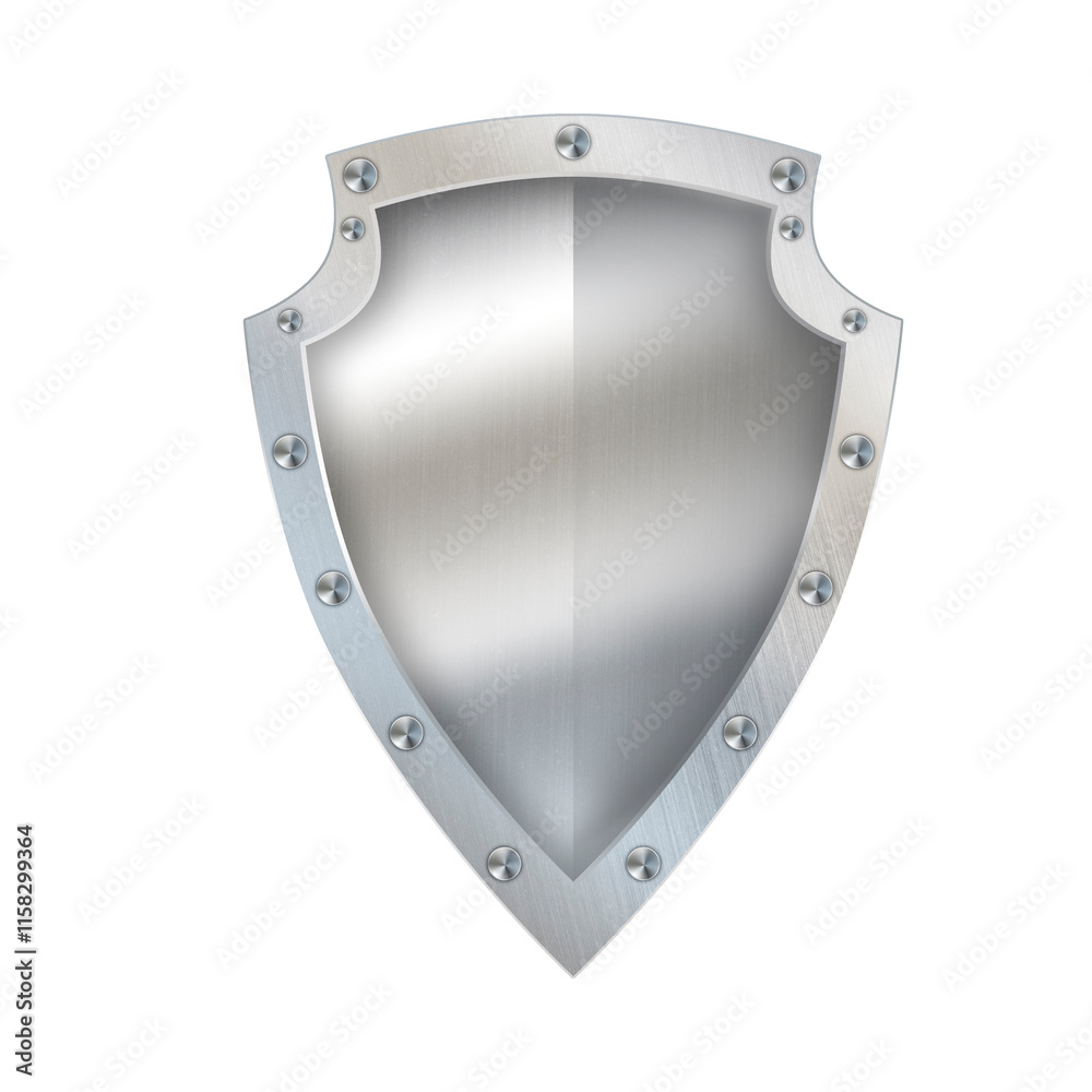 Silver shield with riveted border on white background. Silver shield with riveted border on white background.