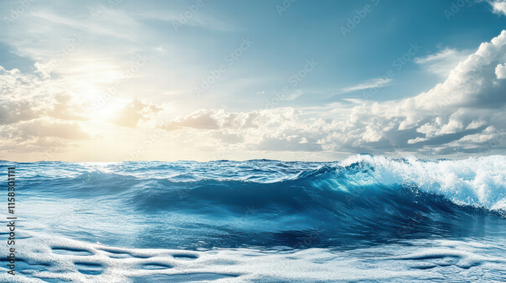 Waves in peaceful lagoon under sky of countless clouds and sunlight create serene atmosphere. tranquil ocean reflects beauty of nature elements Waves in peaceful lagoon under sky of countless clouds and sunlight create serene atmosphere. tranquil ocean reflects beauty of nature elements