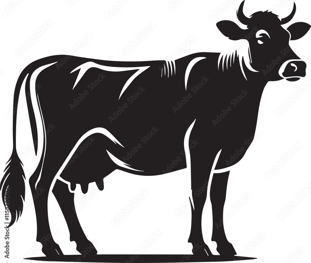Fototapeta premium Black and white illustration of a cow