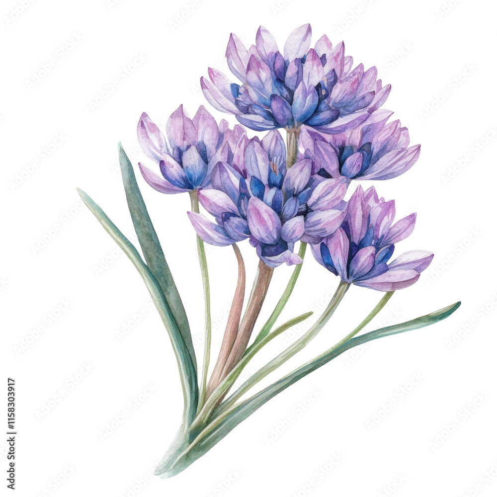 Naklejka premium Beautiful Pastel Illustration of Chives on a transparent background Featuring Retro Style and Elegant Floral Design