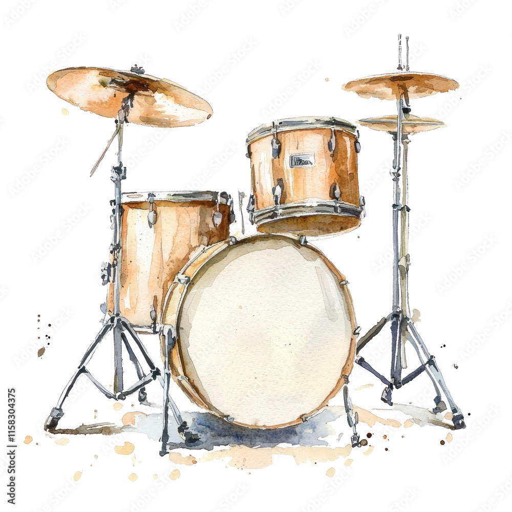 Retro Pastel Illustration of a Drumming Set in Watercolor Style Perfect for Music and Art Lovers Retro Pastel Illustration of a Drumming Set in Watercolor Style Perfect for Music and Art Lovers