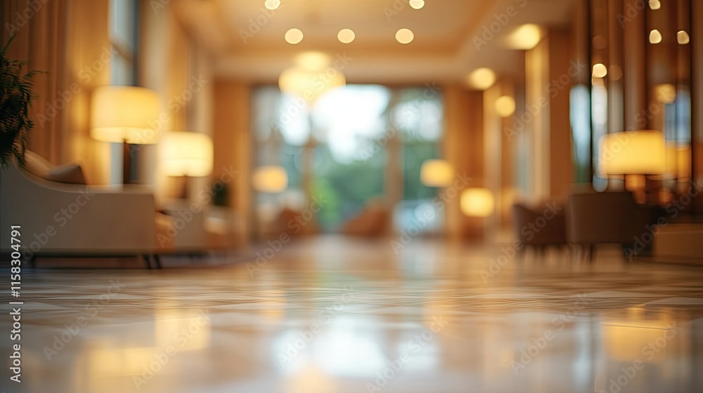 Abstract blur of a hotel lobby interior, capturing the elegance and softness of a high-end hospitality space with light and design elements blending for a sophisticated look. Abstract blur of a hotel lobby interior, capturing the elegance and softness of a high-end hospitality space with light and design elements blending for a sophisticated look.