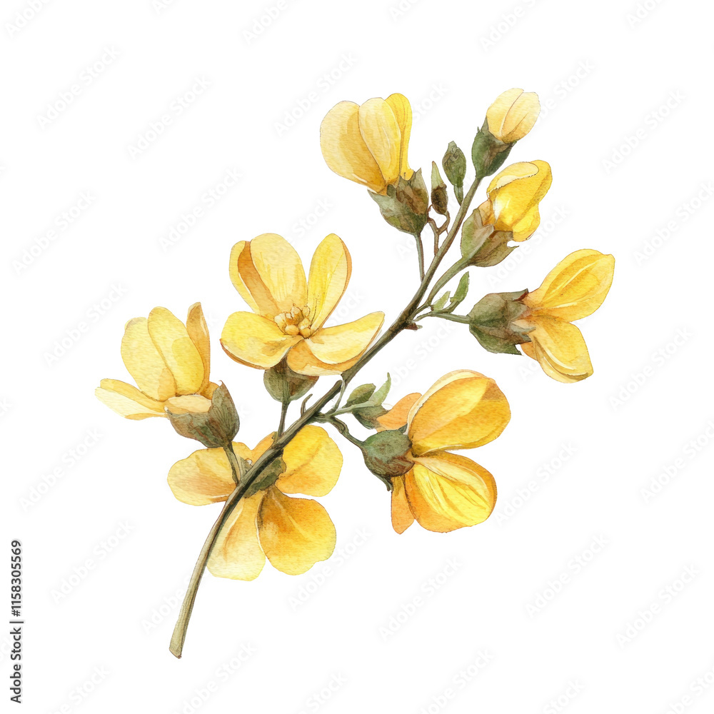 Detailed Illustration of Yellow Mustard Seeds and Flowers in Soft Pastel Shades for Natural Botanical Art Detailed Illustration of Yellow Mustard Seeds and Flowers in Soft Pastel Shades for Natural Botanical Art