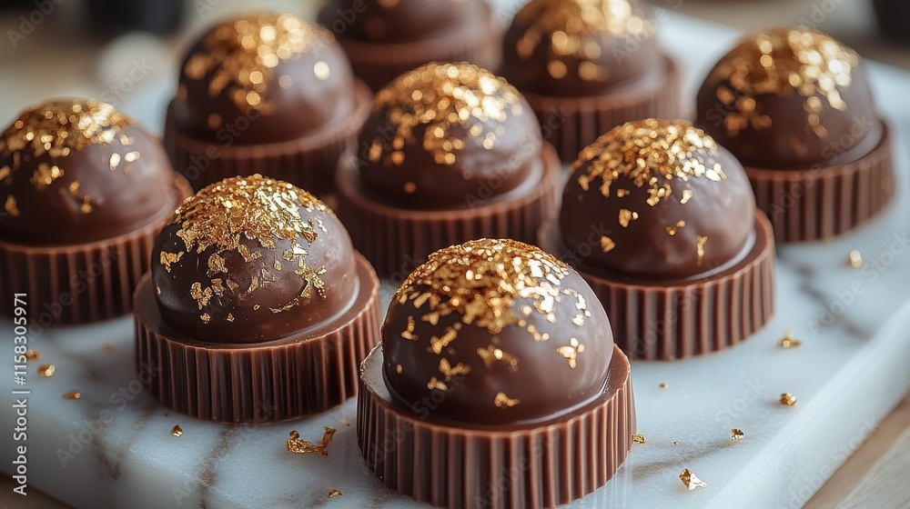 Gourmet truffles elegantly topped with edible decorations Gourmet truffles elegantly topped with edible decorations