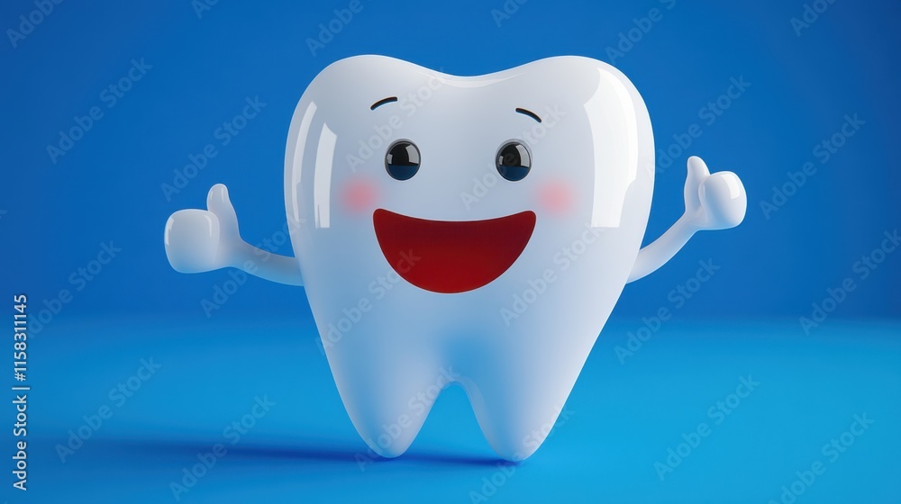 Happy Tooth Character 3D Render Illustration Promoting Dental Hygiene and Oral Care for Children Happy Tooth Character 3D Render Illustration Promoting Dental Hygiene and Oral Care for Children