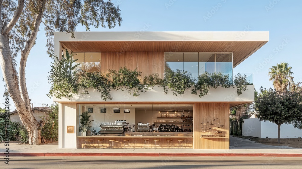 Modern Coffee Shop Building With Greenery Modern Coffee Shop Building With Greenery