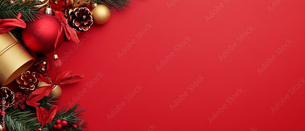 Chinese New Year Theme, A red background with a gold box and a bunch of red and gold ornaments