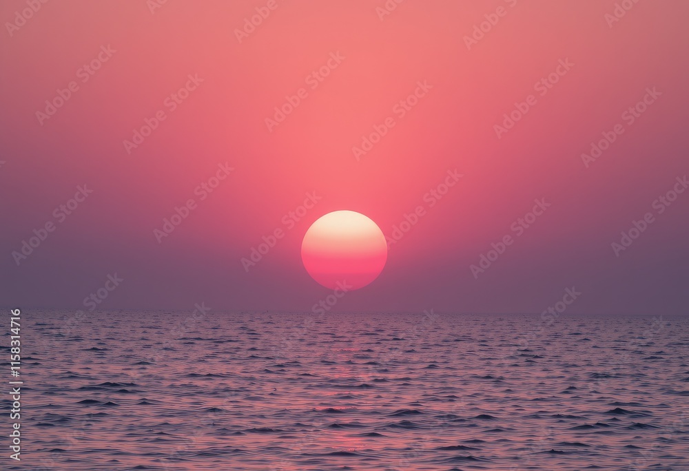Sunset over the sea with a red ball on the water and colorful sky reflecting on the beach Sunset over the sea with a red ball on the water and colorful sky reflecting on the beach