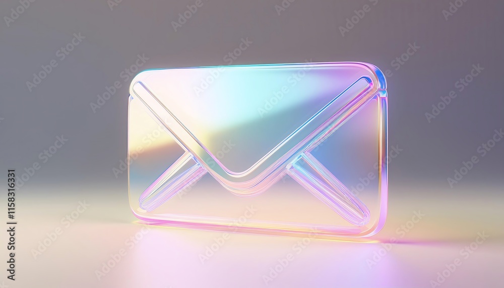 A translucent, holographic envelope design with an iridescent finish, set against a soft, blurred background, capturing a modern and stylish aesthetic. A translucent, holographic envelope design with an iridescent finish, set against a soft, blurred background, capturing a modern and stylish aesthetic.
