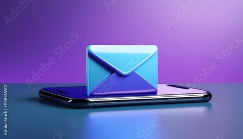 A colorful envelope icon rests on a smartphone, symbolizing digital communication and modern messaging.