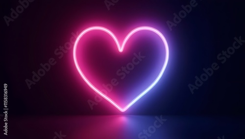 A vibrant neon heart, a symbol of love and passion, illuminates the night, perfect for Valentine's Day cards and romanti photo