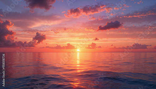 Majestic Ocean Sunset with Dramatic Colorful Sky and Reflective Waters