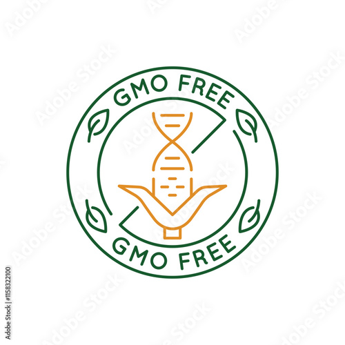 Simple Logo with GMO free icon. Simple Logo representing the rejection of genetically modified organisms in food and products. Ideal for use in organic and health food stores. Vector illustration