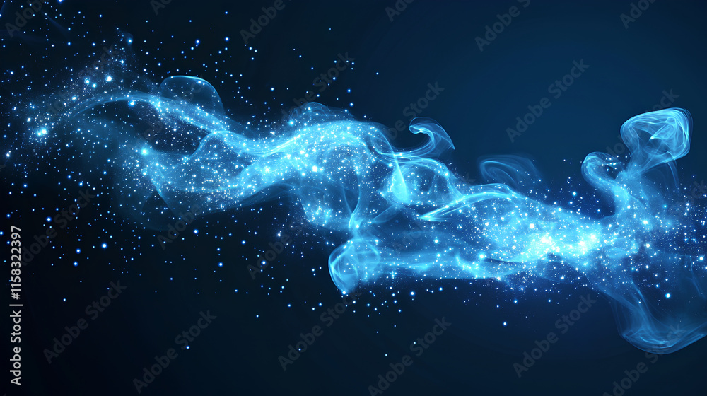 Fantastic blue smoke background. Magic blue smoke with glitter and small particles of twinkling stars. Fog with luminous particles. blue vapor with stardust. Morning fog over land or water surface Fantastic blue smoke background. Magic blue smoke with glitter and small particles of twinkling stars. Fog with luminous particles. blue vapor with stardust. Morning fog over land or water surface