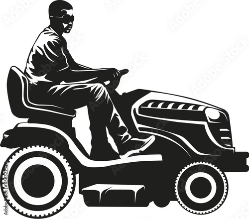Lawnmower Driver Black and white, Driving Lawnmower, Grass cutter car Driver