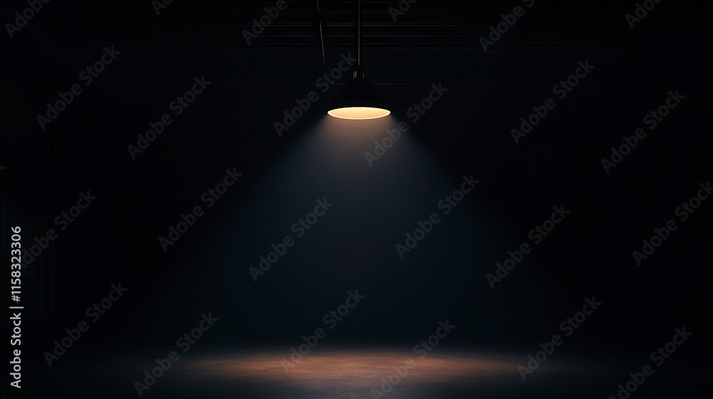 A basketball illuminated dramatically under a single overhead spotlight