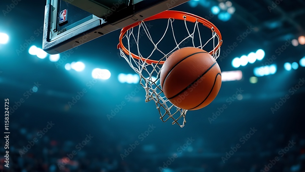 Scoring during a basketball game ball in hoop Scoring during a basketball game ball in hoop
