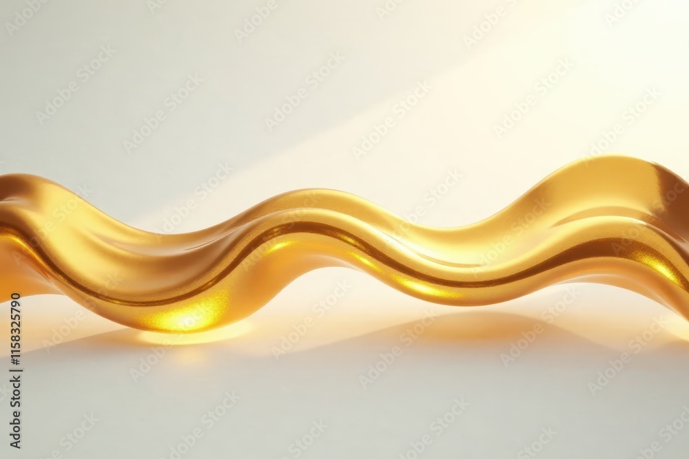 Fototapeta premium Fluid gold, undulating across pristine white, shimmering light, flow, shine