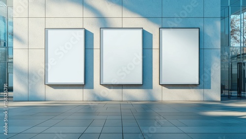 Three Blank Billboards on Modern Building Exterior 