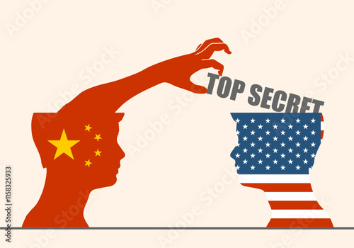 One businessman steal the top secret from another. National flags of USA and China