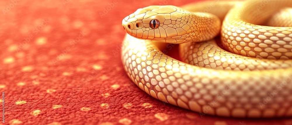 Fototapeta premium Chinese New Year Theme, A snake is curled up on a red carpet