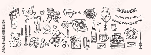 Hand drawn romantic elements collection. Whimsical illustration