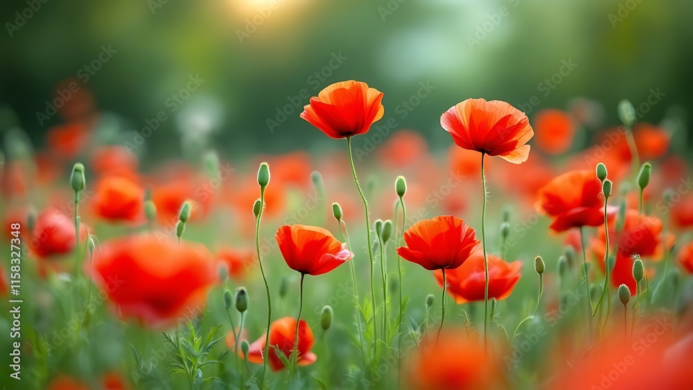 Obraz premium Poppy field, Remembrance day, Memorial Anzac day banner.