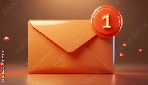 A vibrant orange envelope with a notification badge indicating one new message, set against a soft background.
