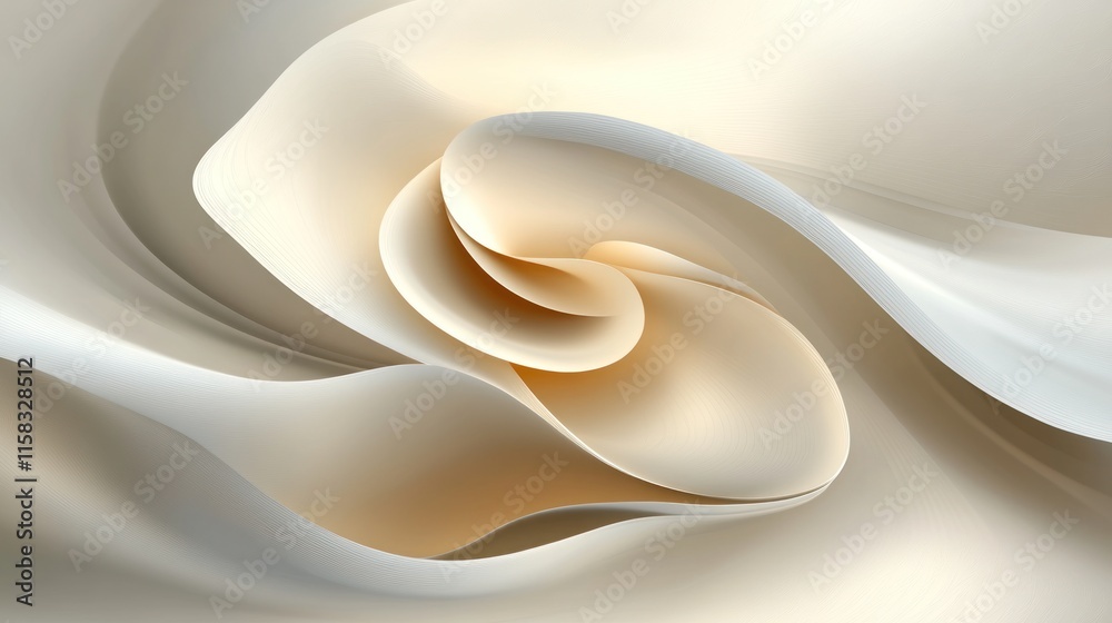 Obraz premium Abstract swirling cream and beige shapes forming a flower-like pattern.