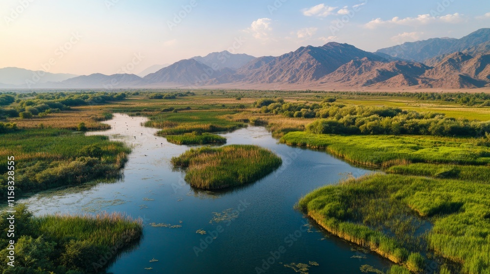 Serene Mountain Valley Wetland Landscape Serene Mountain Valley Wetland Landscape