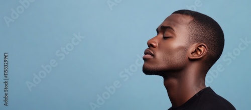 Pensive African American man reflecting on emotions with a focus on loneliness and the pursuit of happiness against a blue background