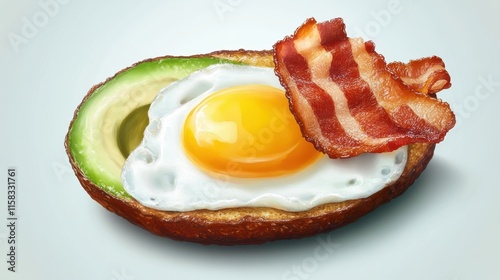 healthy keto breakfast: egg, avocado, cheese, bacon photo