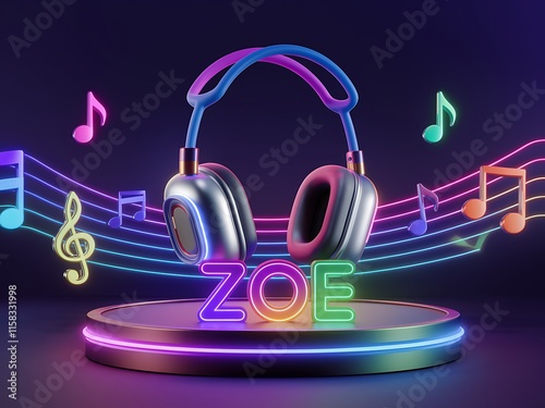 Neon Headphones Music Stage Zoes Colorful Party photo