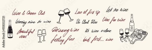 Hand drawn wine quotes and lettering collection