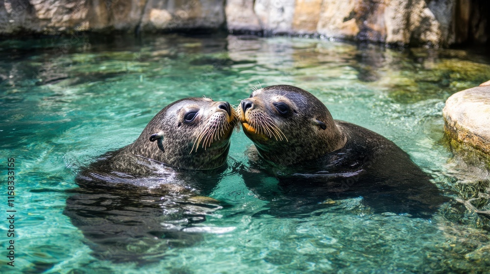Fototapeta premium Playful Seals in Clear Water with Vibrant Colors