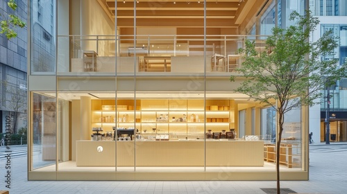 Modern Two Story Beige Coffee Shop Building Design