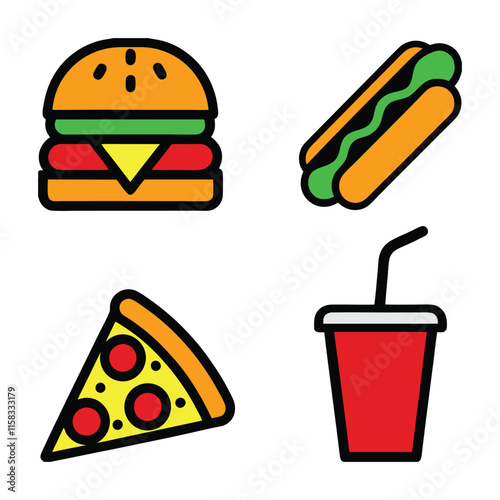 Fast Food Icon Bundle Vector Design. photo