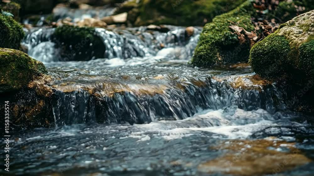 Serene Creek Flowing Through Mossy Rocks Serene Creek Flowing Through Mossy Rocks